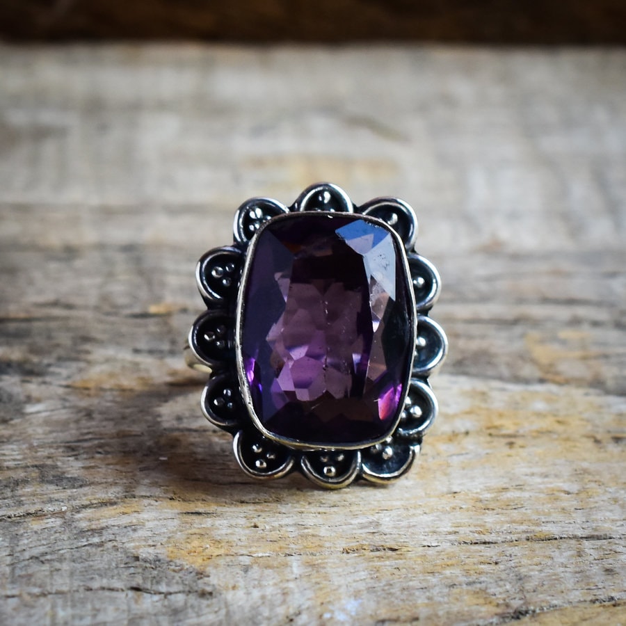 Amethyst Ring, 925 Sterling Silber Versprechen Kissen Form Schmuck, Naturstein Statement Etsy Schmuck von SilverStoreBaniThani