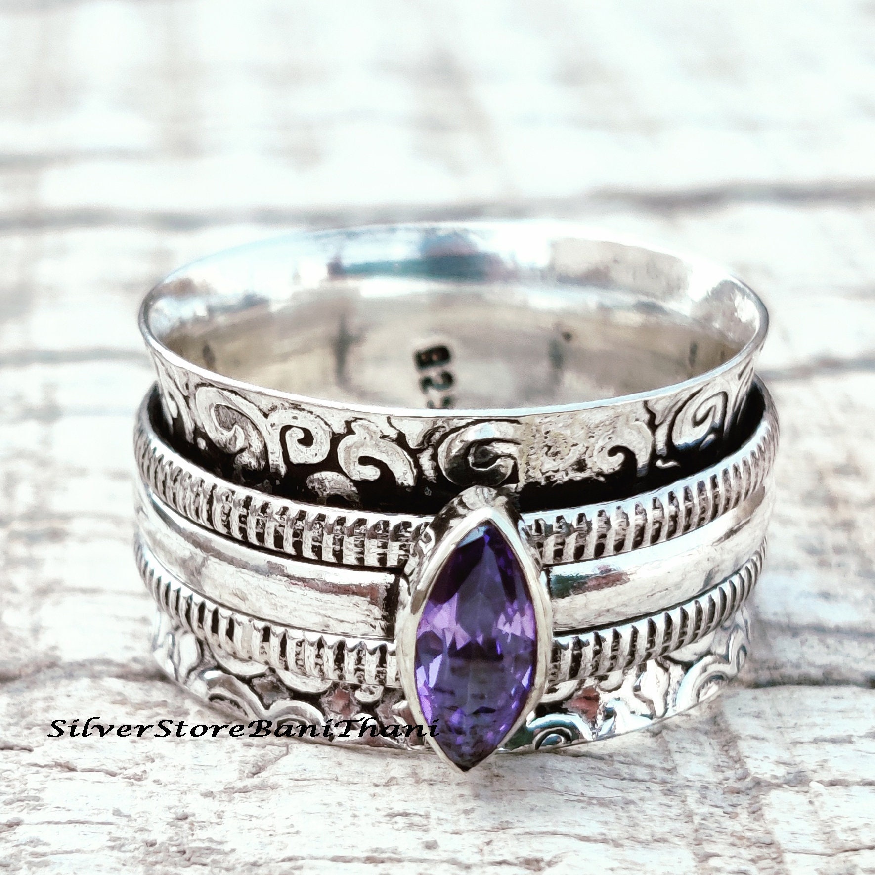 Amethyst Spinner Ring, 925 Sterling Silber Lila Schmuck, Echter Stein Erstaunlicher Geschenk Frauen Für von SilverStoreBaniThani