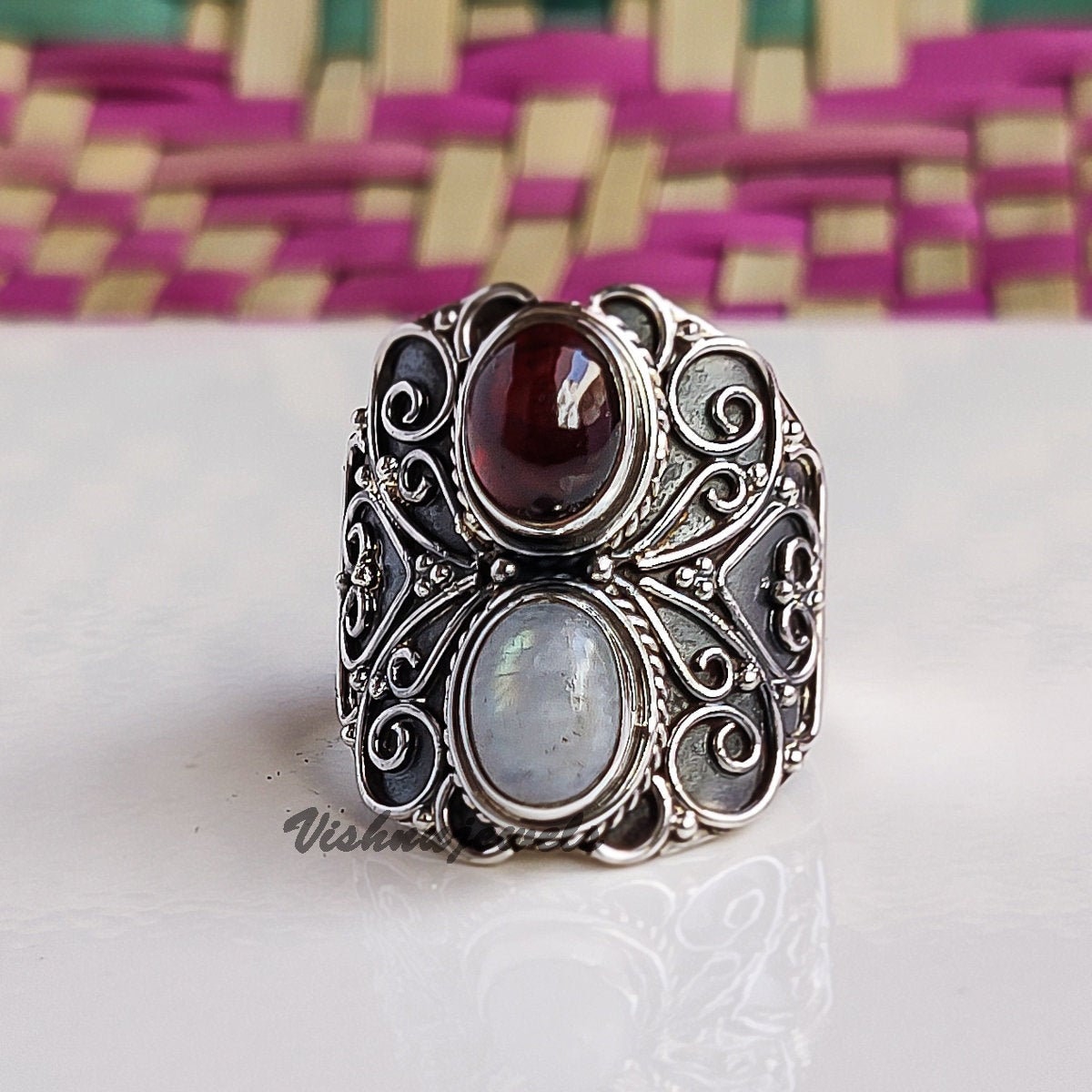 Amethyst Und Mondstein, 925 Sterling Silber Ring, Natürlicher Handgemachter Schöner Etsy Boho Geschenk Für Frauen von SilverStoreBaniThani