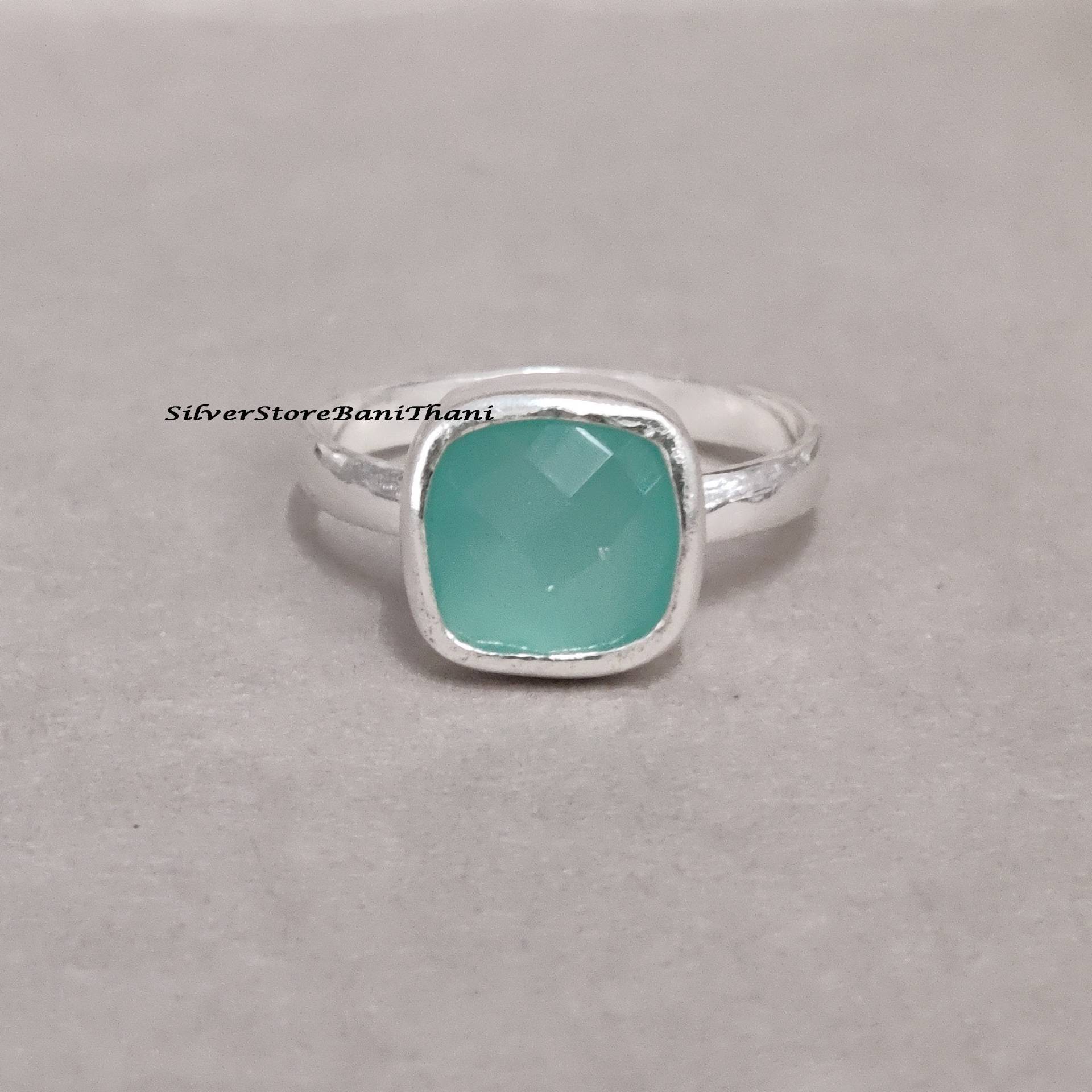 Aqua Chalcedon Ring, 925 Sterling Silber Echter Stein Boho Schlichter Schmuck, Schöner Ehering, Geschenk Für Frauen von SilverStoreBaniThani