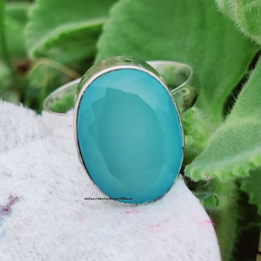 Aqua Chalcedon Ring, 925 Sterling Silber Echter Stein Erstaunlicher Einfacher Zierlicher Boho Geschenk Für Frauen von SilverStoreBaniThani