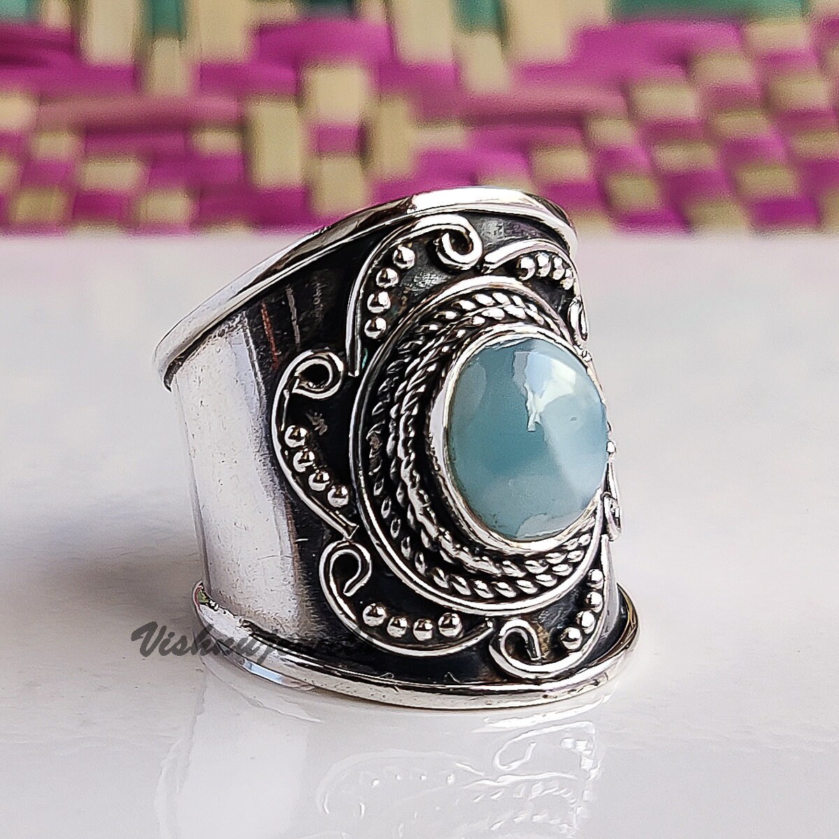 Blauer Larimar Ring, Stein 925 Sterling Silber Statement Boho Handgemachter Geschenk Für Frauen von SilverStoreBaniThani
