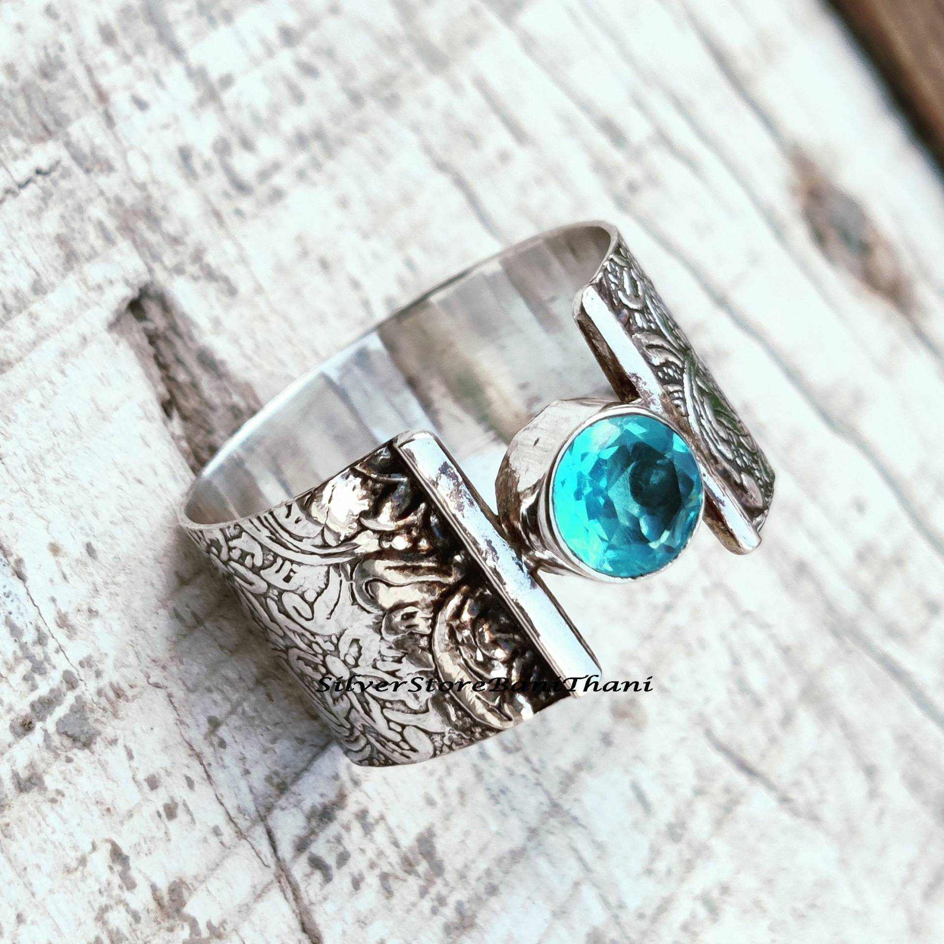 Blauer Topas Band Ring, 925 Sterling Silber Schöner Blauer Farbe Stein Erstaunlicher Geschenk Für Sie von SilverStoreBaniThani