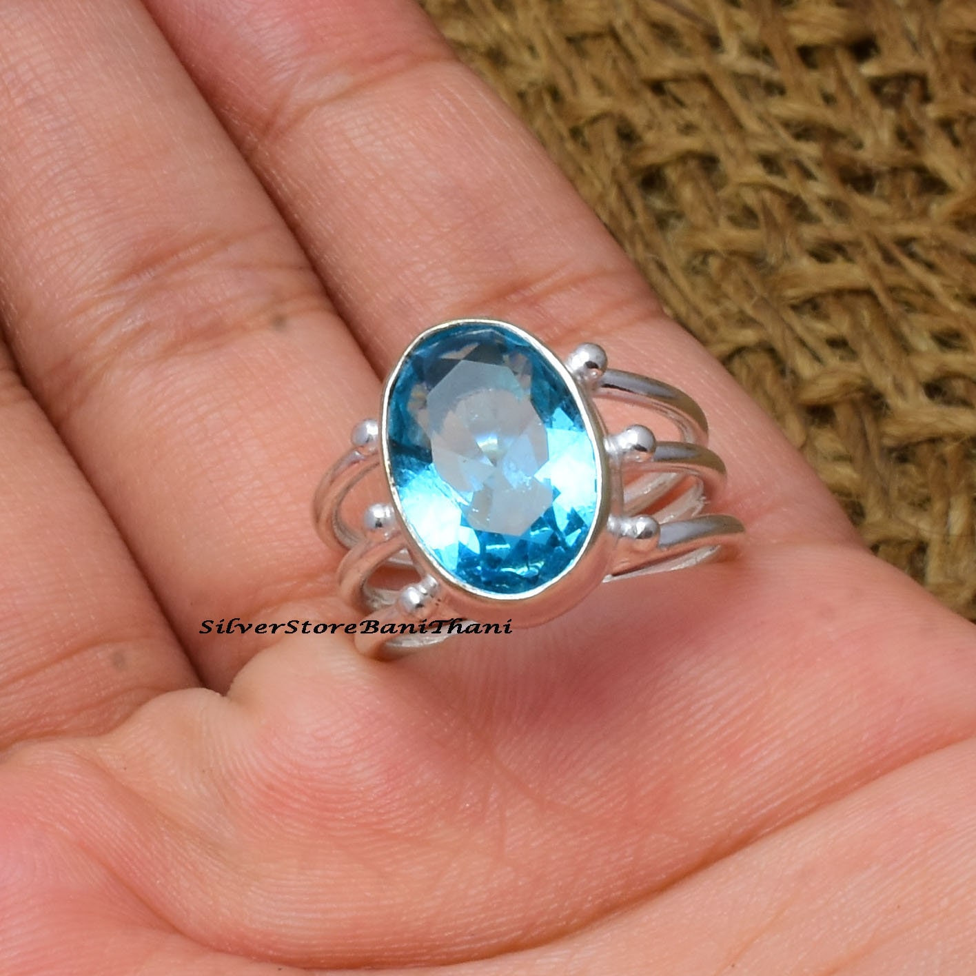 Blauer Topas Ring, 925 Sterling Silber Handgemachter Boho Stein Statement Etsy Geschenk Für Frauen von SilverStoreBaniThani