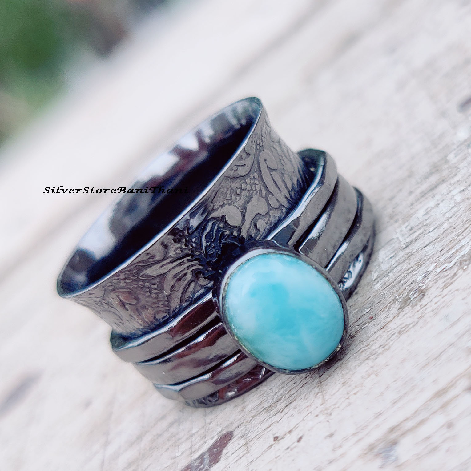 Echter Larimar Spinner Ring, 925 Sterling Silber Handgefertigter Schmuck, Hochzeitsschmuck, Silberschmuck, Breiter Geschenk Für Sie Echter Larimar Spinner Ring, 925 Sterling Silber Handgefertigter Schmuck, Hochzeitsschmuck, Silberschmuck, Breiter Geschenk Für Sie von SilverStoreBaniThani