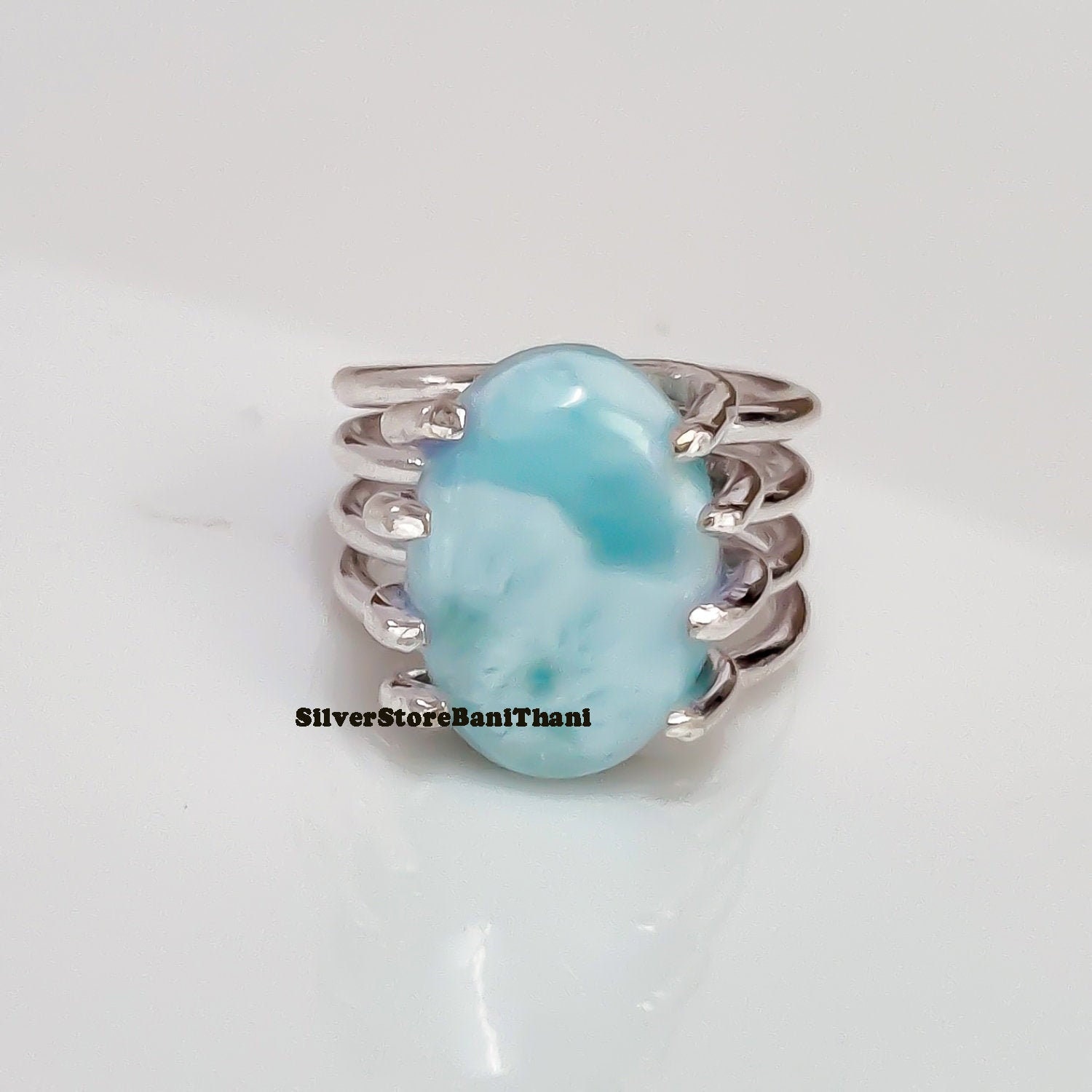 Larimar Ring, 925 Sterling Silber Edelstein Handgemachter Ehering, Natürlicher Schmuck, Geschenk Für Jahrestag von SilverStoreBaniThani