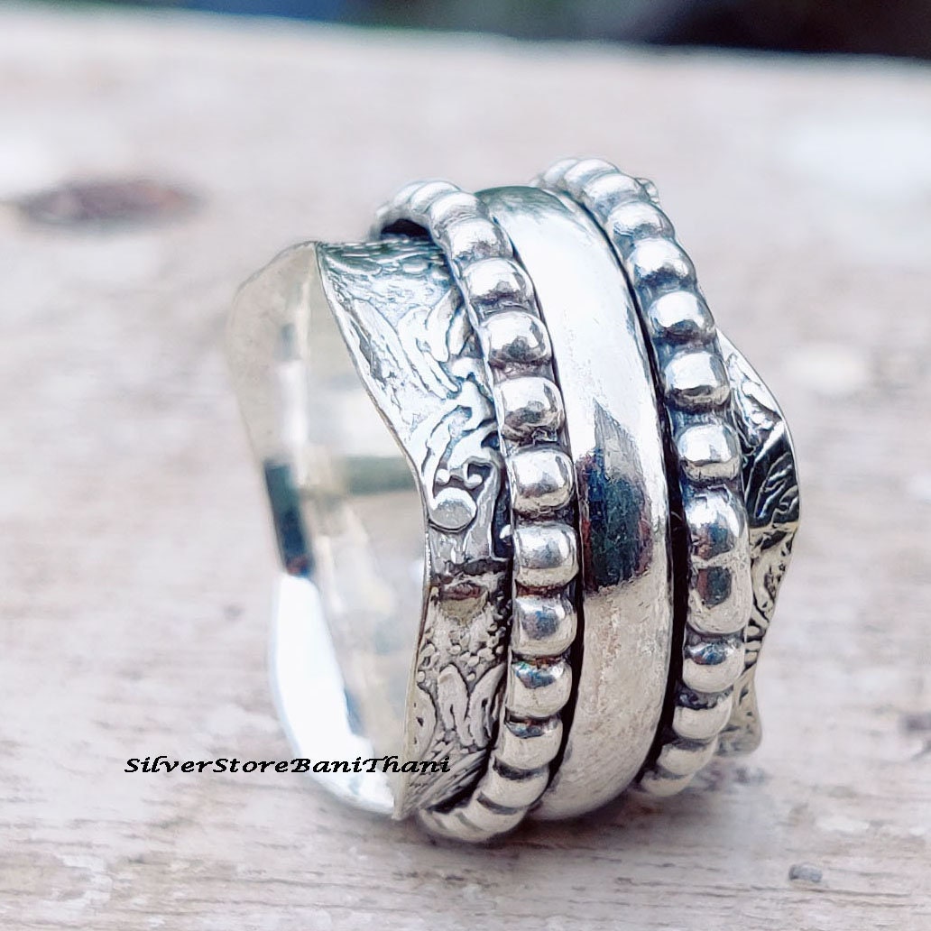 Massiver Spinner Ring, 925 Sterling Silber, Handgemachter Frauen Ehering, Versprechen Gehämmerter Geschenk Für Sie von SilverStoreBaniThani