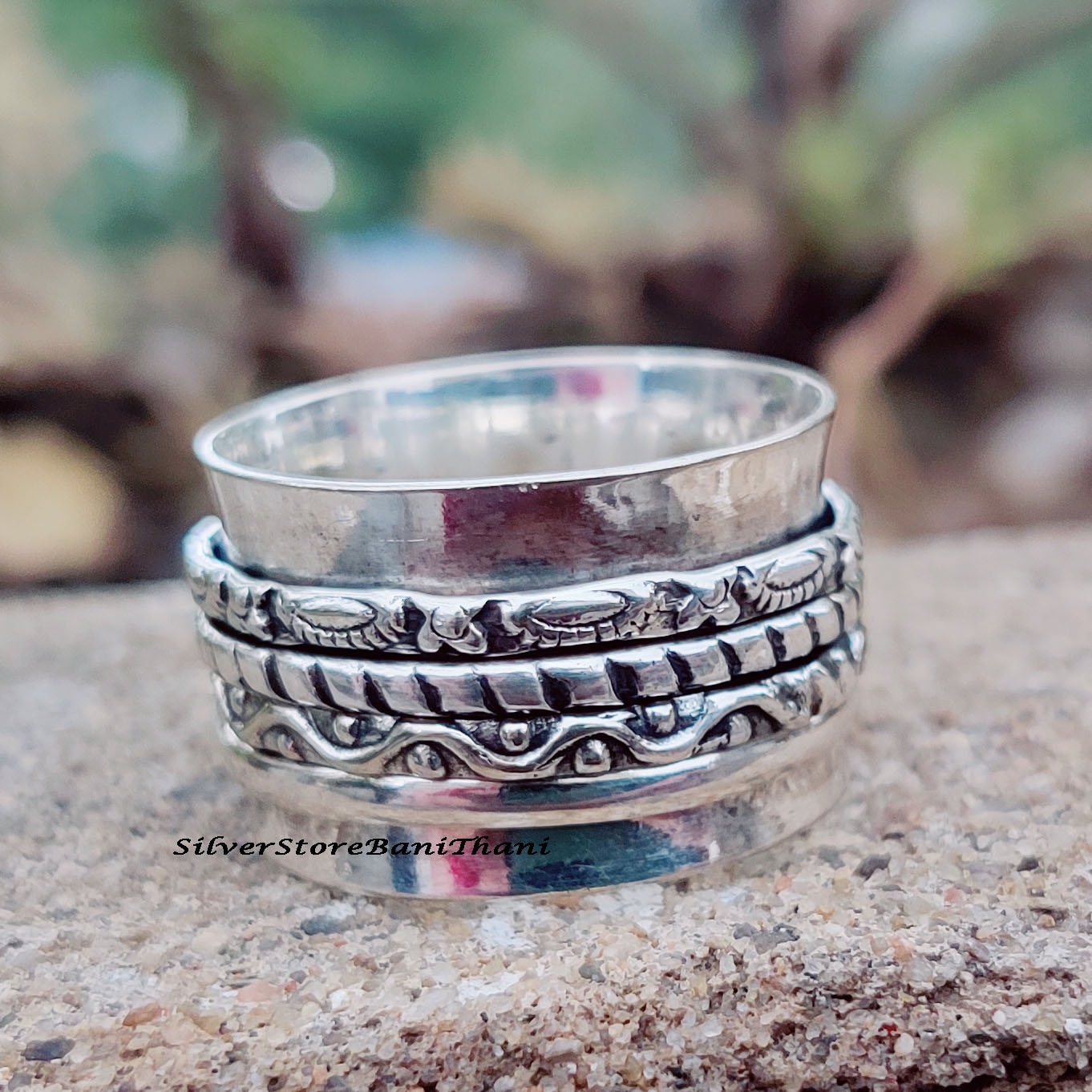 Massiver Spinner Ring, 925 Sterling Silber Boho Verstellbarer Dicker Band Versprechen Gehämmerter Geschenk Ring von SilverStoreBaniThani