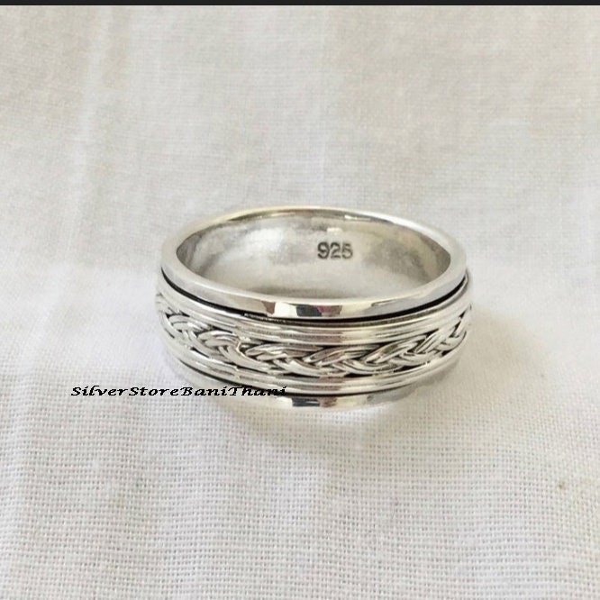 Massiver Spinner Ring, 925 Sterling Silber Handgemachter Meditation Angst Gehämmerter Versprechen Geschenk Für Verlobung von SilverStoreBaniThani