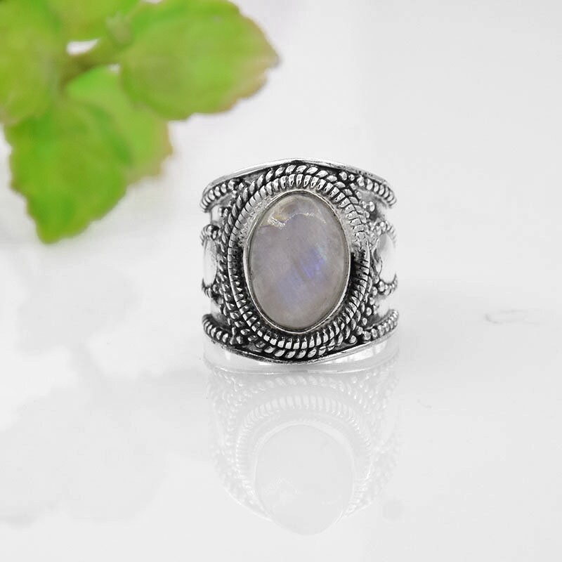 Mondstein Ring, 925 Sterling Silber Frauen Handgemachter Naturstein Versprechen Schöner Geschenk Für Hochzeit von SilverStoreBaniThani