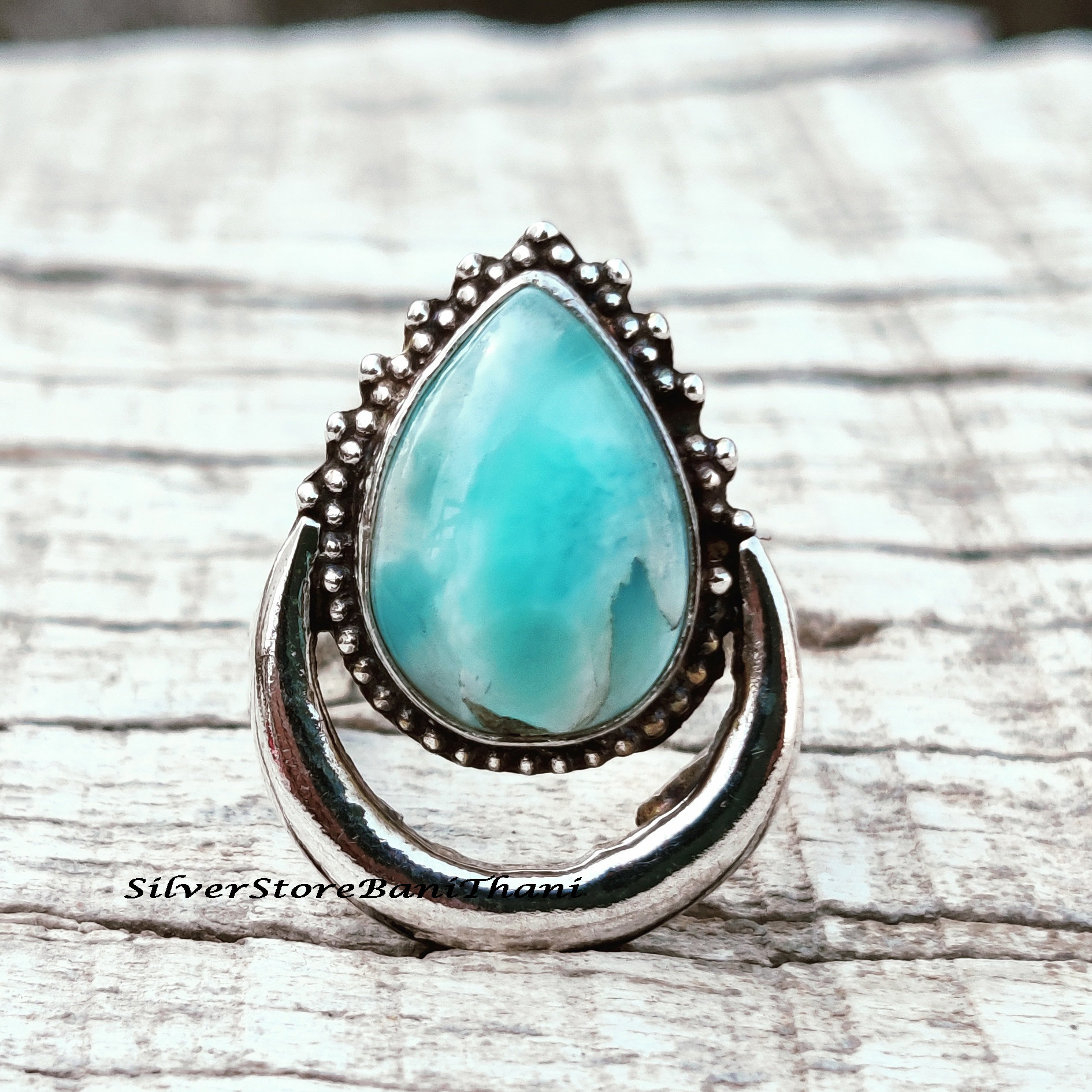 Natürlicher Larimar Ring, 925 Sterling Silber Handgemachter Boho Etsy Blauer Farbstein Beliebter Ring von SilverStoreBaniThani