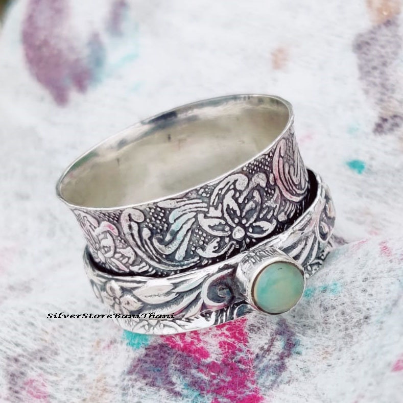 Opal Spinner Ring, 925 Sterling Silber, Handgemachter Schmuck, Frauen Angst Versprechen Filigraner Geschenk Für Verlobung von SilverStoreBaniThani