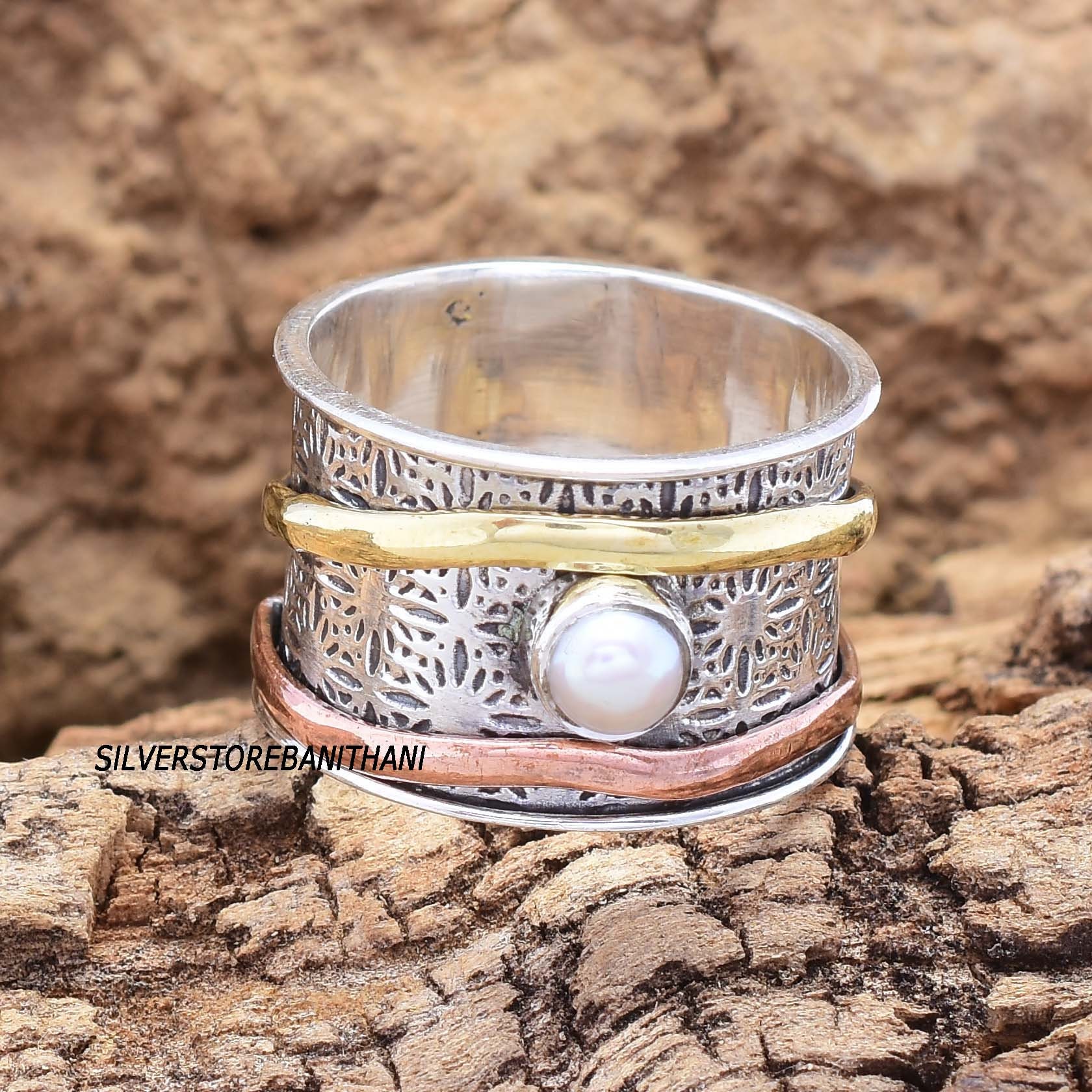 Perlen Spinner Ring, 925 Sterling Silber Verlobungsring, Statement Boho Handgemachter Neujahr Geschenke von SilverStoreBaniThani