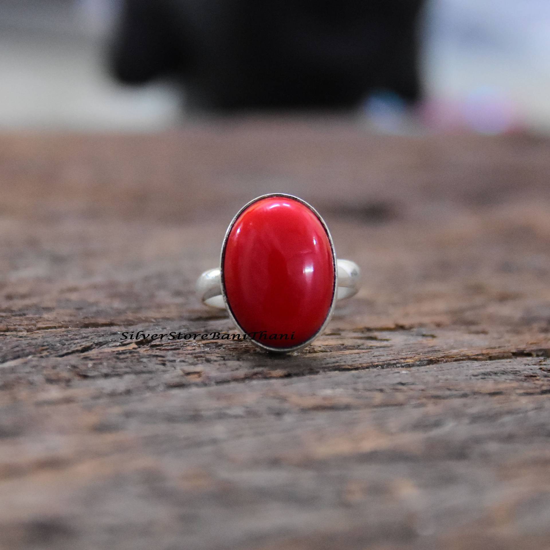 Rote Koralle Ring, 925 Sterling Silber Statement Handgemachter Natürlicher Schmuck, Schöne Geschenk Für Frauen von SilverStoreBaniThani