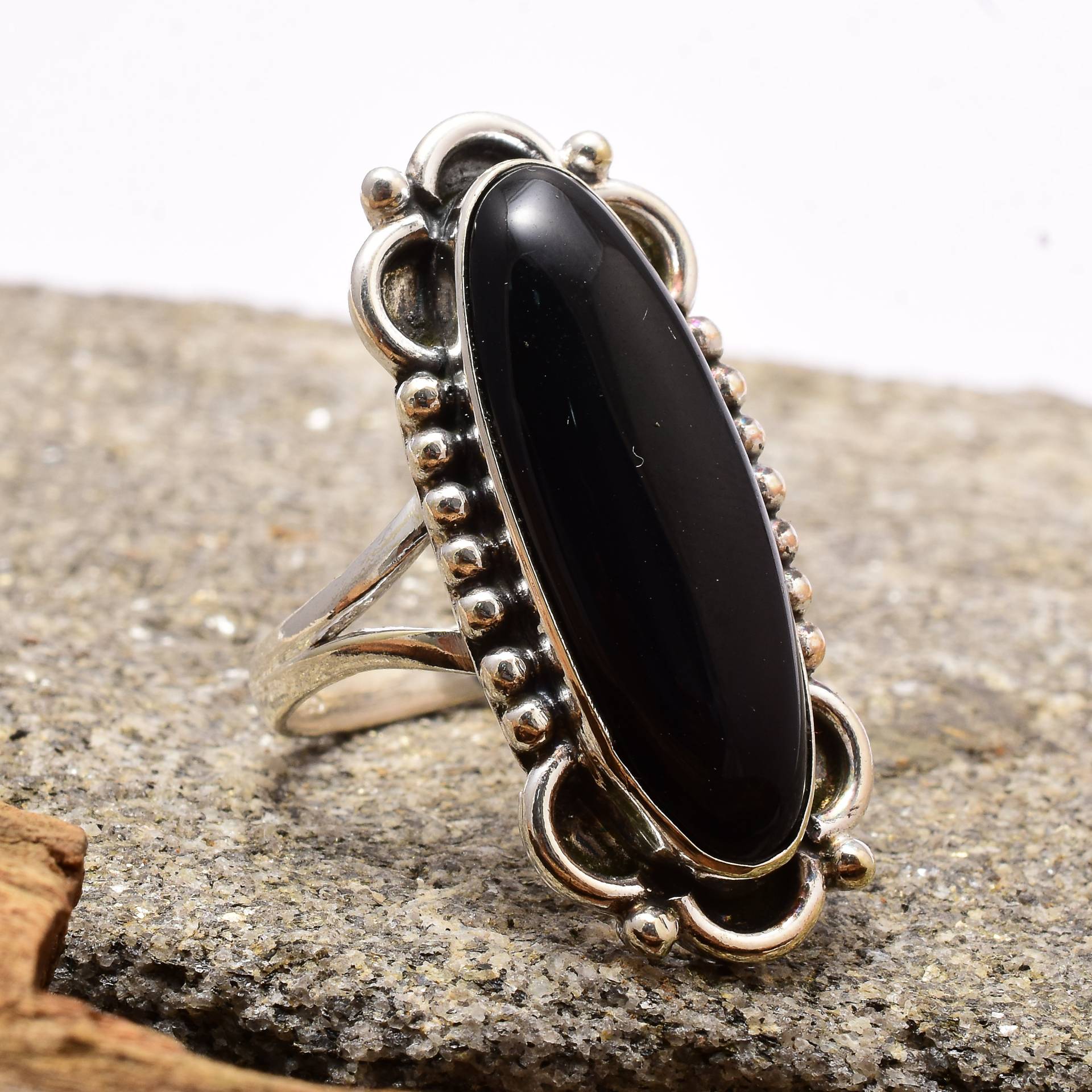 Schwarzer Onyx Ring, 925 Sterling Silber Handgemachter Stein Frauen Einfacher Verlobungsring, Weihnachten Sale von SilverStoreBaniThani