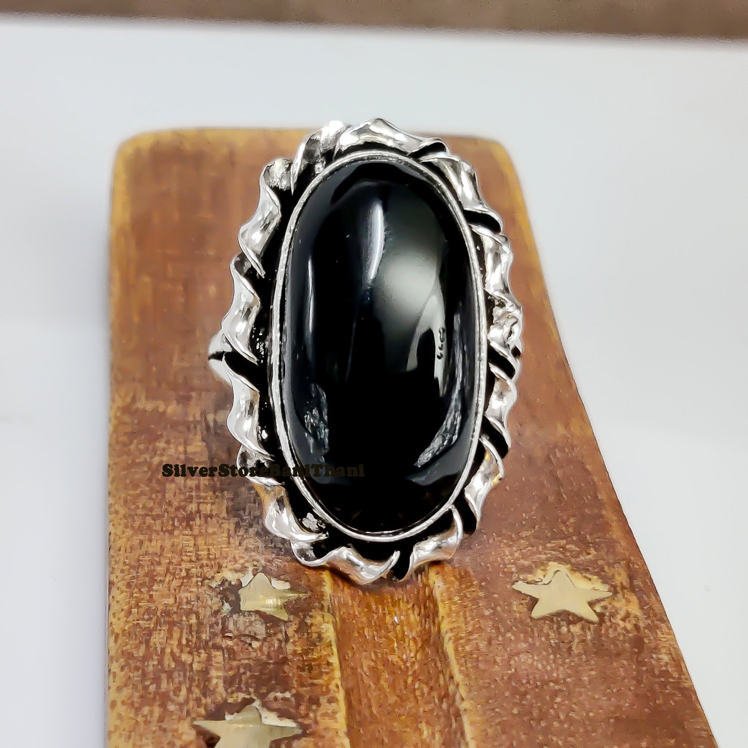 Schwarzer Onyx Ring, 925 Sterling Silber Ring , Statement , Edelstein , Handgemachter , Schwarzer Stein , Natural , Geschenk Für Sie von SilverStoreBaniThani