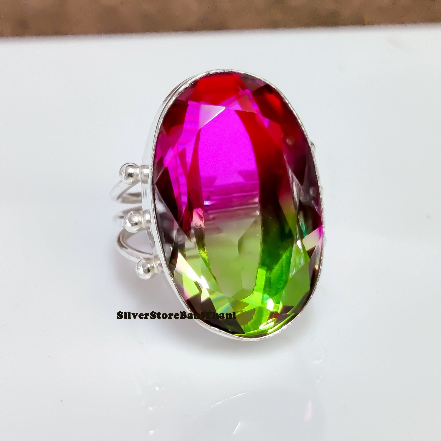 Wassermelonen-Turmalin Ring, 925 Sterling Silber Statement Handgemachter Boho Etsy Schöne Geschenk Für Sie von SilverStoreBaniThani