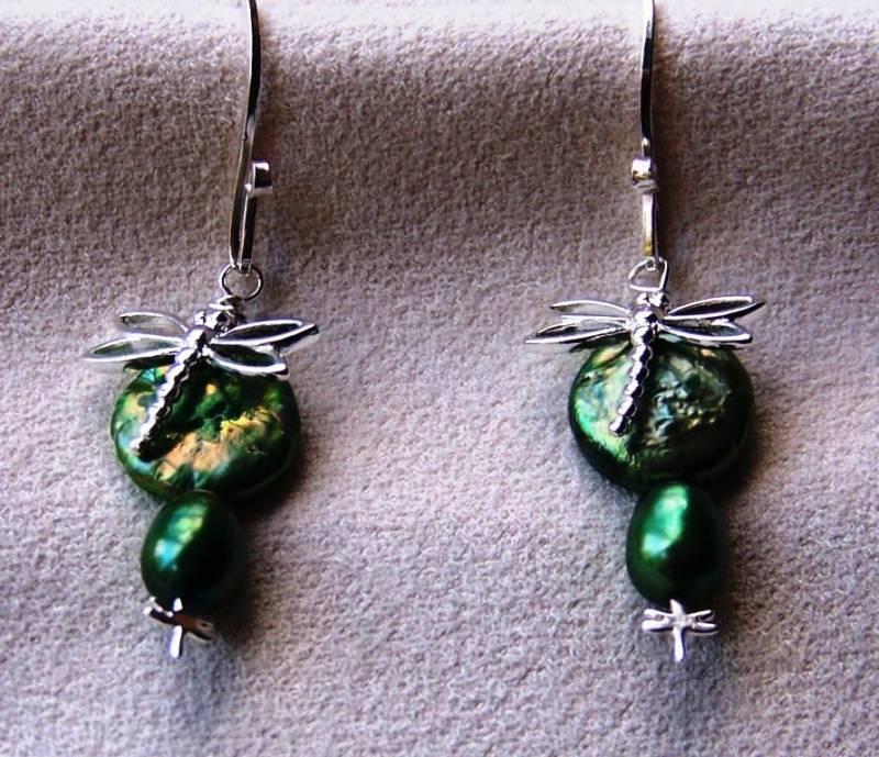 sterling Libelle & Perlen Ohrringe sterling Libelle & Perlen Ohrringe von SilverStrandsStudio