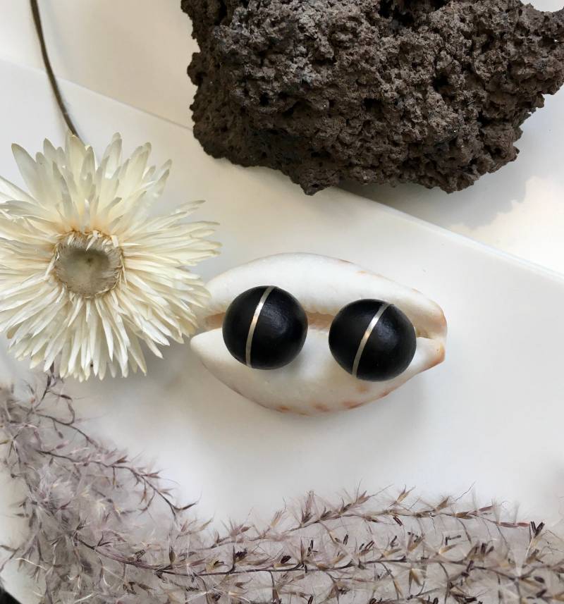 Dark Wood & Silver Earrings. Delicate Moon Inspired Earring Set. Two Planets in Orbit Barcelona Design von SilverStudioStore