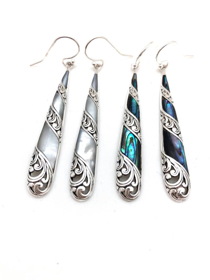 sterling Silber Bali Perlmutt Oder Abalone Ohrringe von SilverTrioJewelry