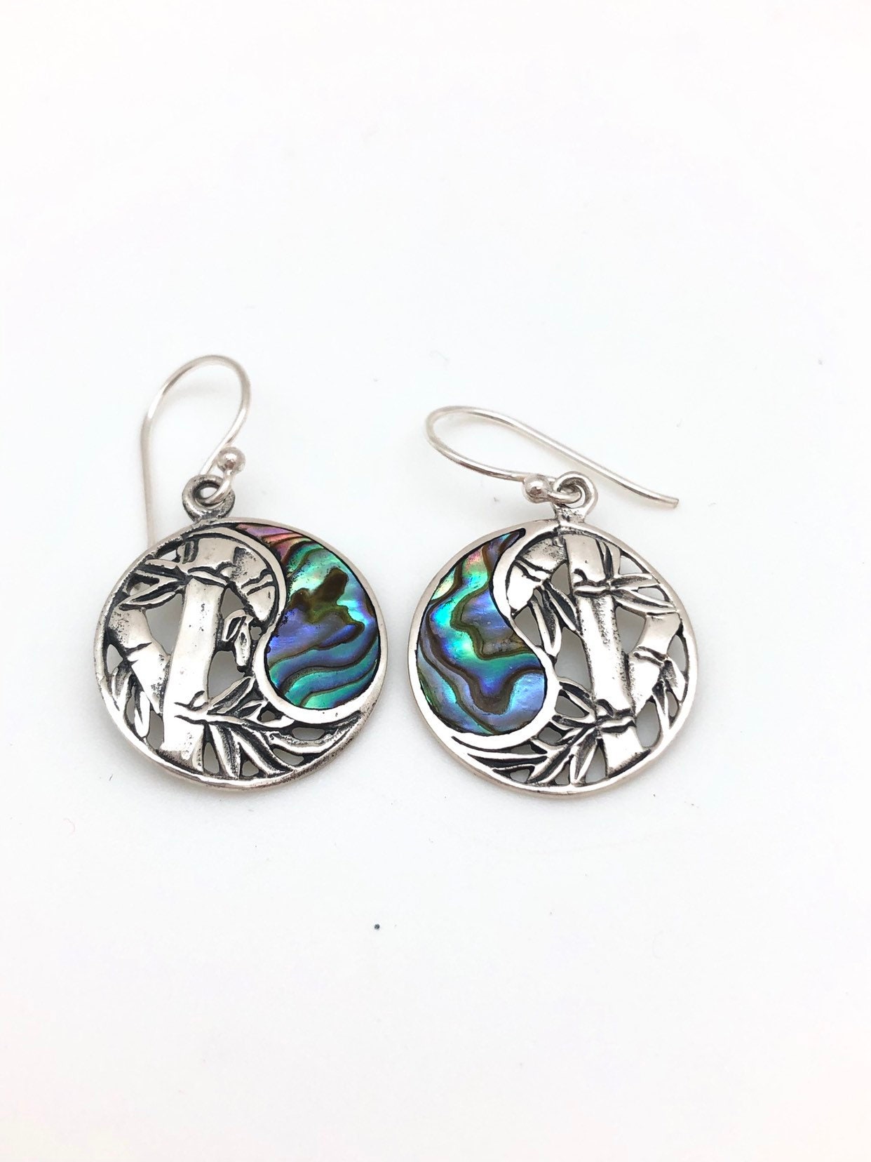 sterling Silber Bambus Abalone Ohrringe von SilverTrioJewelry