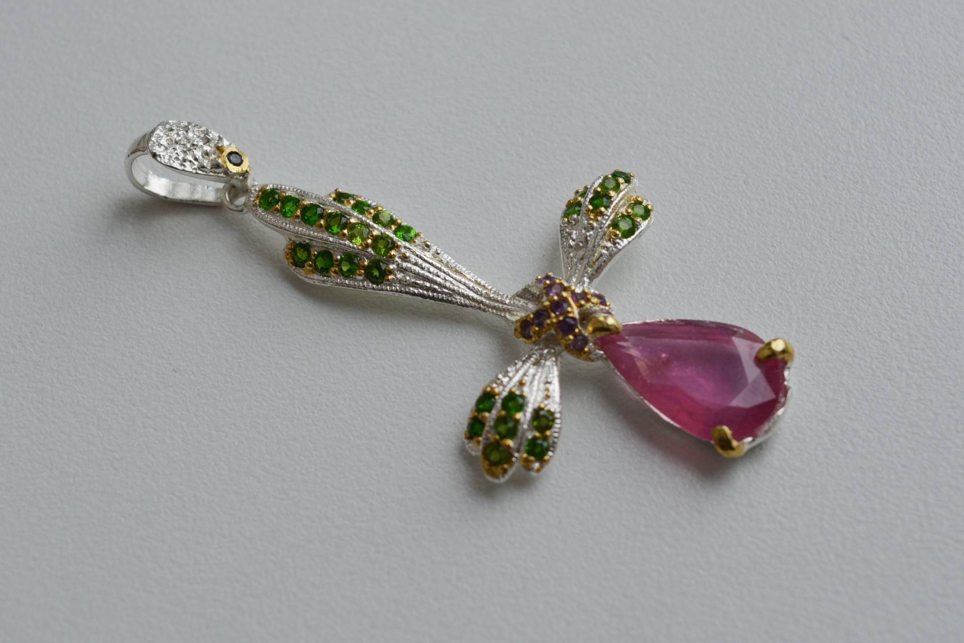 925 Sterling Silber Pendant Mit Ruby, Amethyst, Saphir Und Chrome Diopside. Anhänger Stein Edelstein 925 Sterling Silber Pendant Mit Ruby, Amethyst, Saphir Und Chrome Diopside. Anhänger Stein Edelstein von SilverWebBoutique