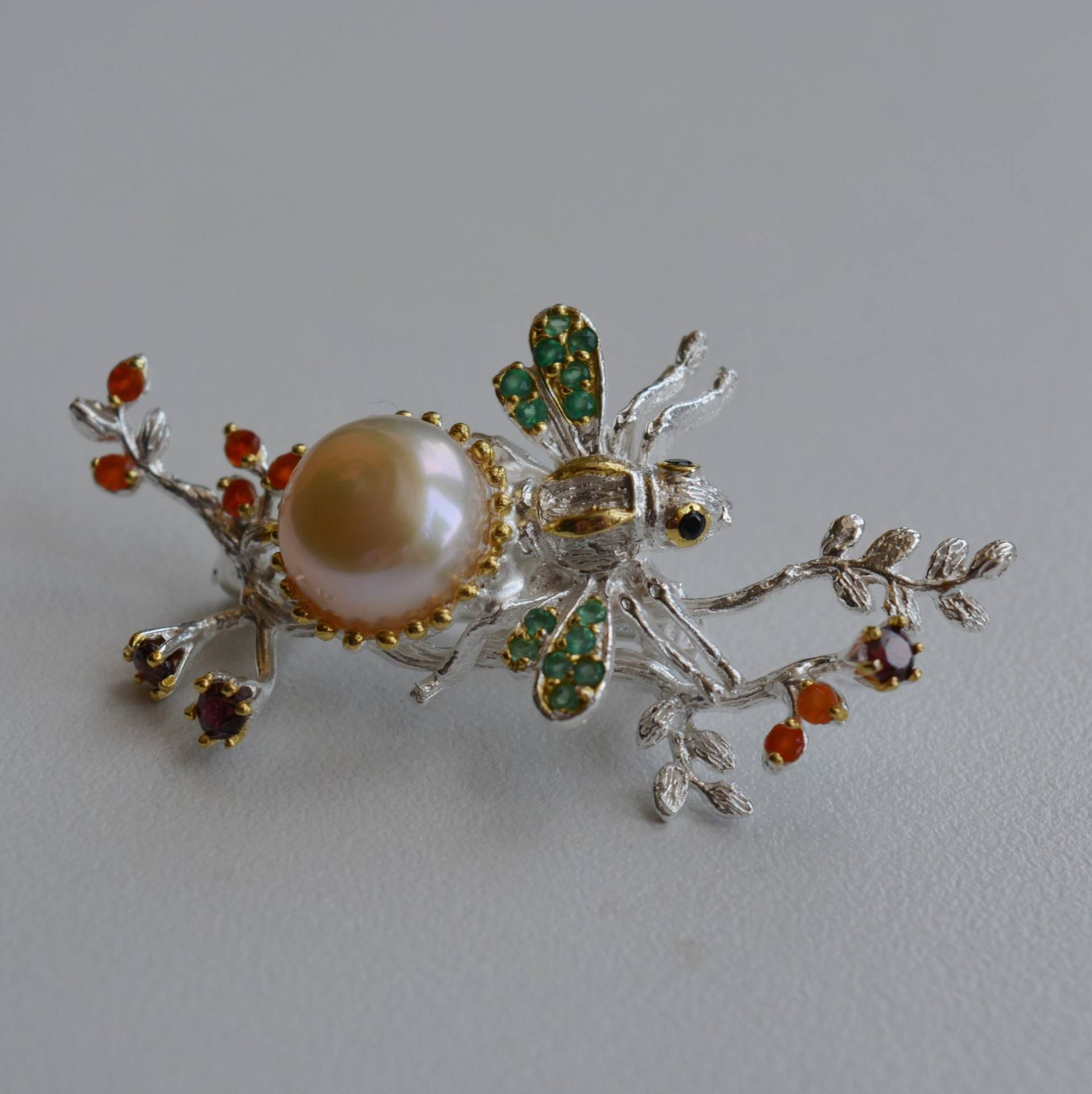 Brosche Mit Fliege in 925 Sterling Silber Naturperle Onyx, Rhodolith Karneol, Spinell brosche Natura Edelstein, Brosche Brosche Mit Fliege in 925 Sterling Silber Naturperle Onyx, Rhodolith Karneol, Spinell brosche Natura Edelstein, Brosche von SilverWebBoutique