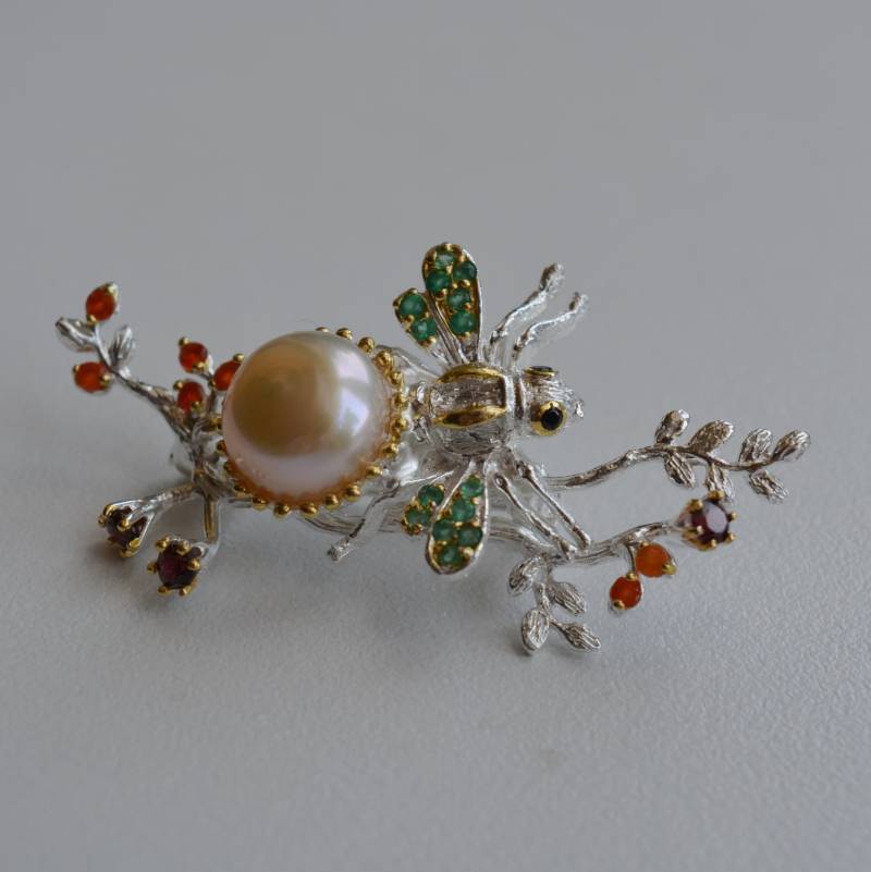 Brosche Mit Fliege in 925 Sterling Silber Naturperle Onyx, Rhodolith Karneol, Spinell brosche Natura Edelstein, Brosche Brosche Mit Fliege in 925 Sterling Silber Naturperle Onyx, Rhodolith Karneol, Spinell brosche Natura Edelstein, Brosche von SilverWebBoutique