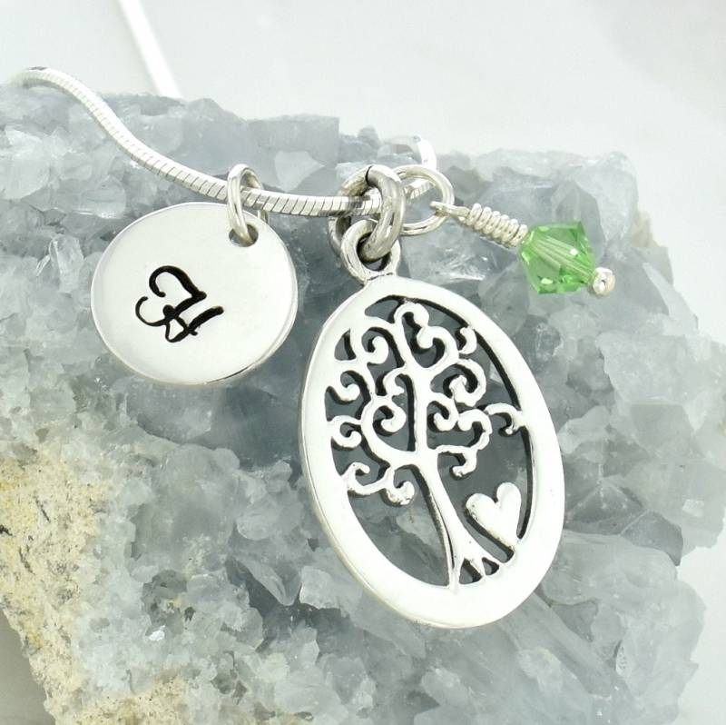 sterling Silber Baum Des Lebens Halskette Initial Tag & Geburtsstein von SilverXL