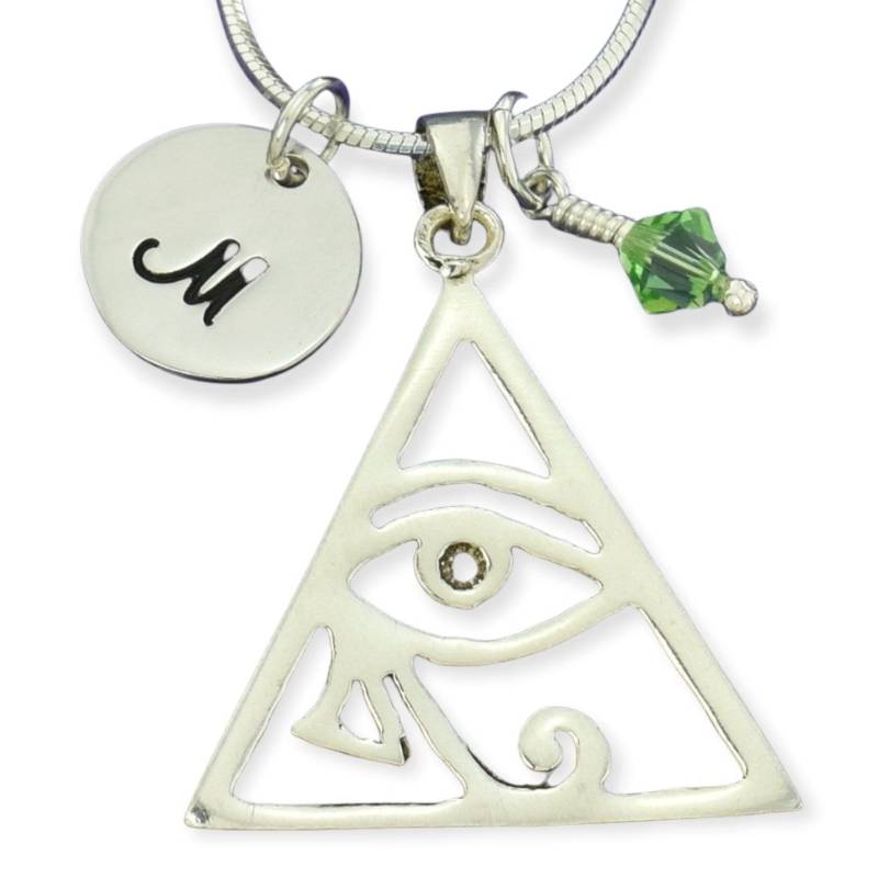 sterling Silber Eye Of Ra Anhänger Initial Charm & Swarovski Geburtsstein von SilverXL