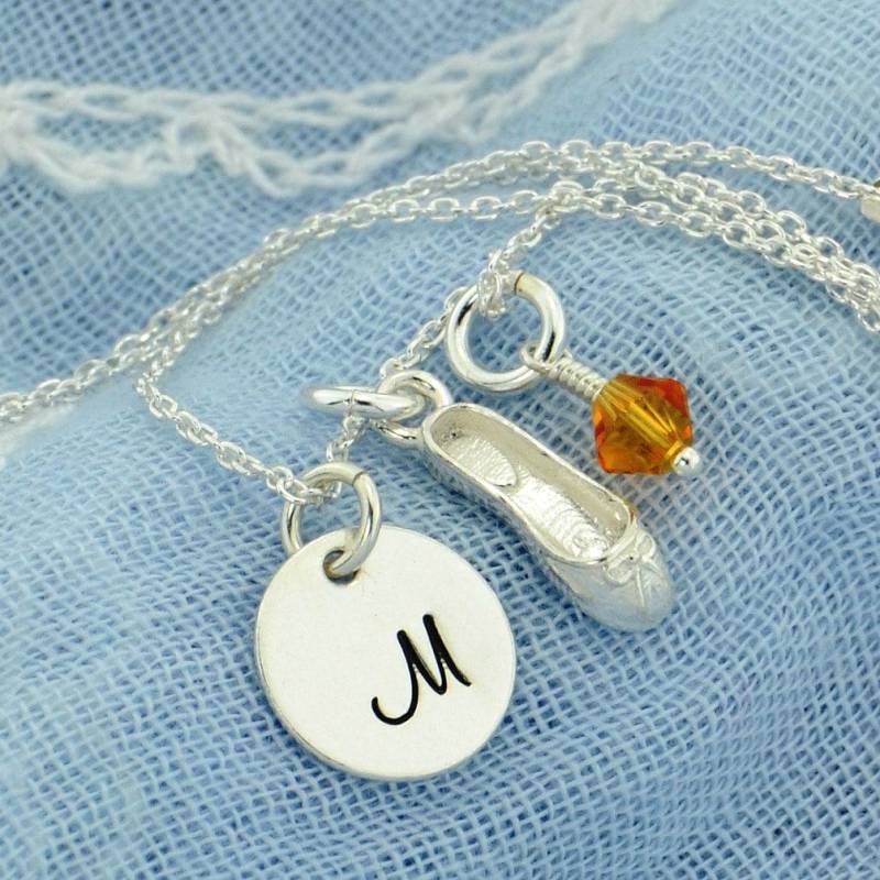 Ballettschuh Kette Aus 925Er Silber Personalisierter Initial-Anhänger & Geburtsstein-Anhänger von SilverXL