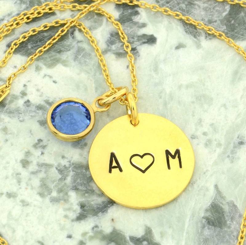 Personalisierte Gold Sterling Silber Halskette Handgestempelter Buchstabe, Swarovski Geburtsstein von SilverXL