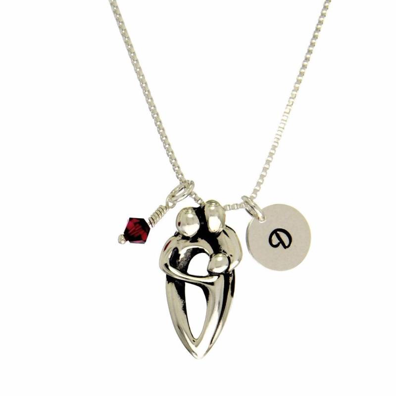 sterling Silber Familie Dreier Halskette Personalisierter Geburtsstein Anfangsanhänger von SilverXL