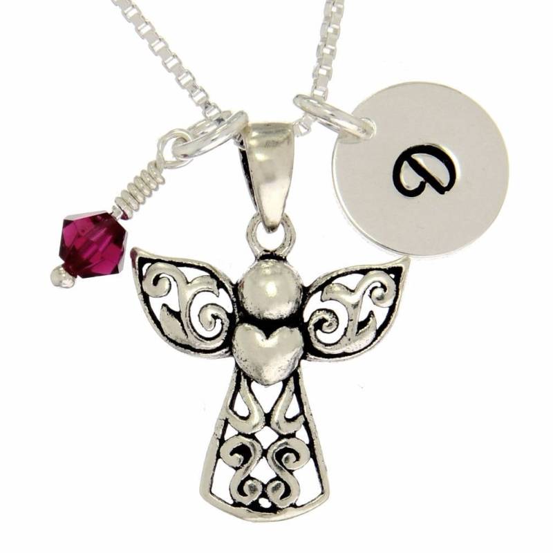 sterling Silber Engel Anhänger Personalisierte Geburtsstein Initiale von SilverXL