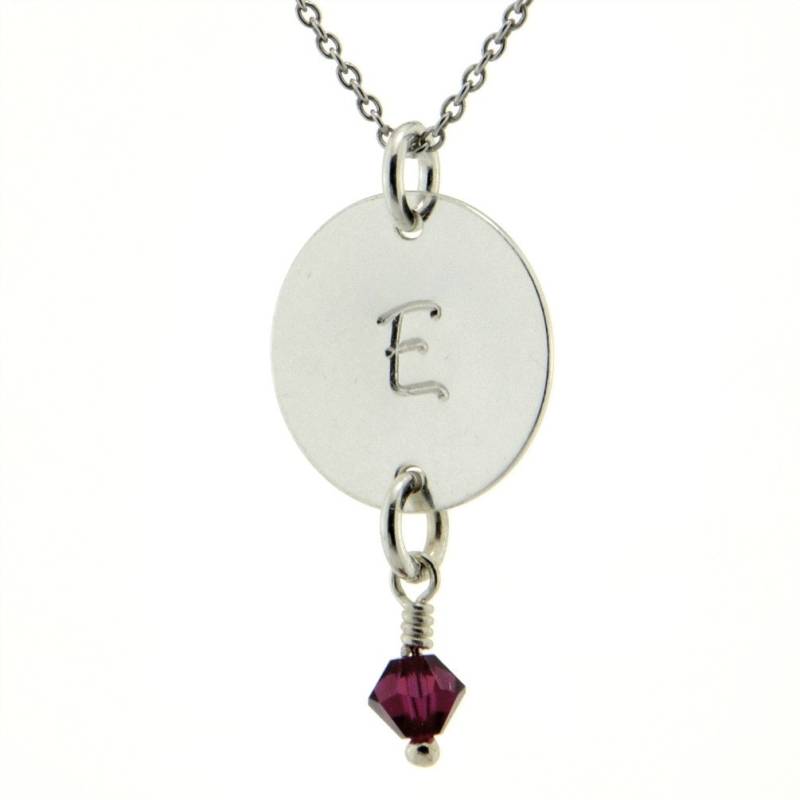 Personalisierte Initial Halskette. Swarovski Crystal Birth Month Charm. Sterling Silber Benutzerdefinierte Buchstabe Disc Monogramm von SilverXL