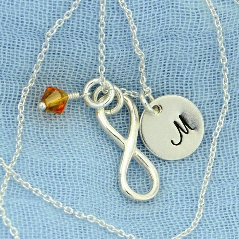 sterling Silber Infinity Kette Swarovski Geburtsstein, Initial Charm von SilverXL