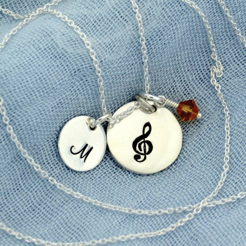 sterling Silber Violinschlüssel Swarovski Geburtsstein, Initial Plättchen von SilverXL