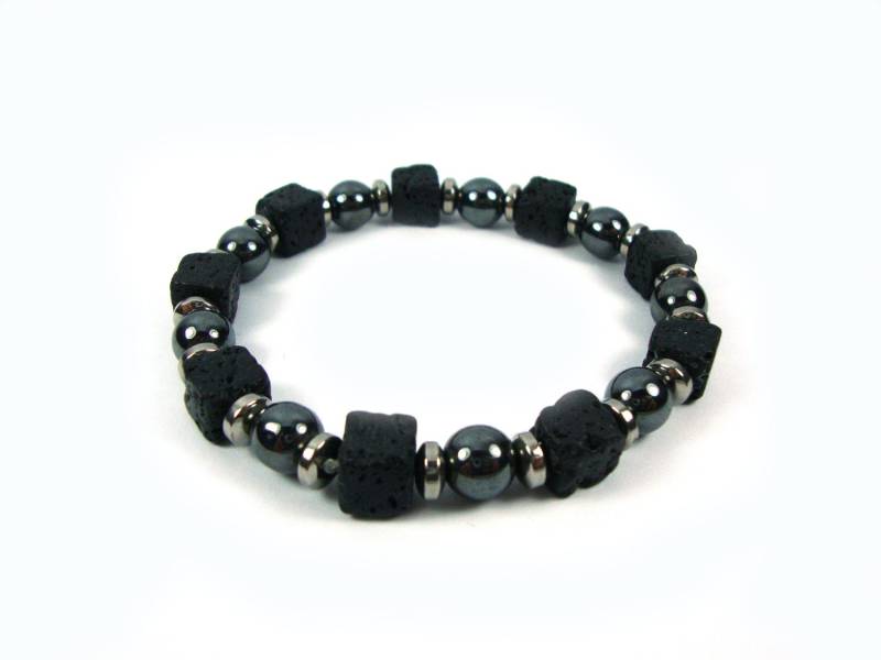 Lava Armband, Pulsera De Lava, Kostenloser Versand Natürliche Schwarze Vulkan Würfel & Hämatit 8x8mm Handgefertigtes Herren Damen Unisex Armband von SilveradoJewellery
