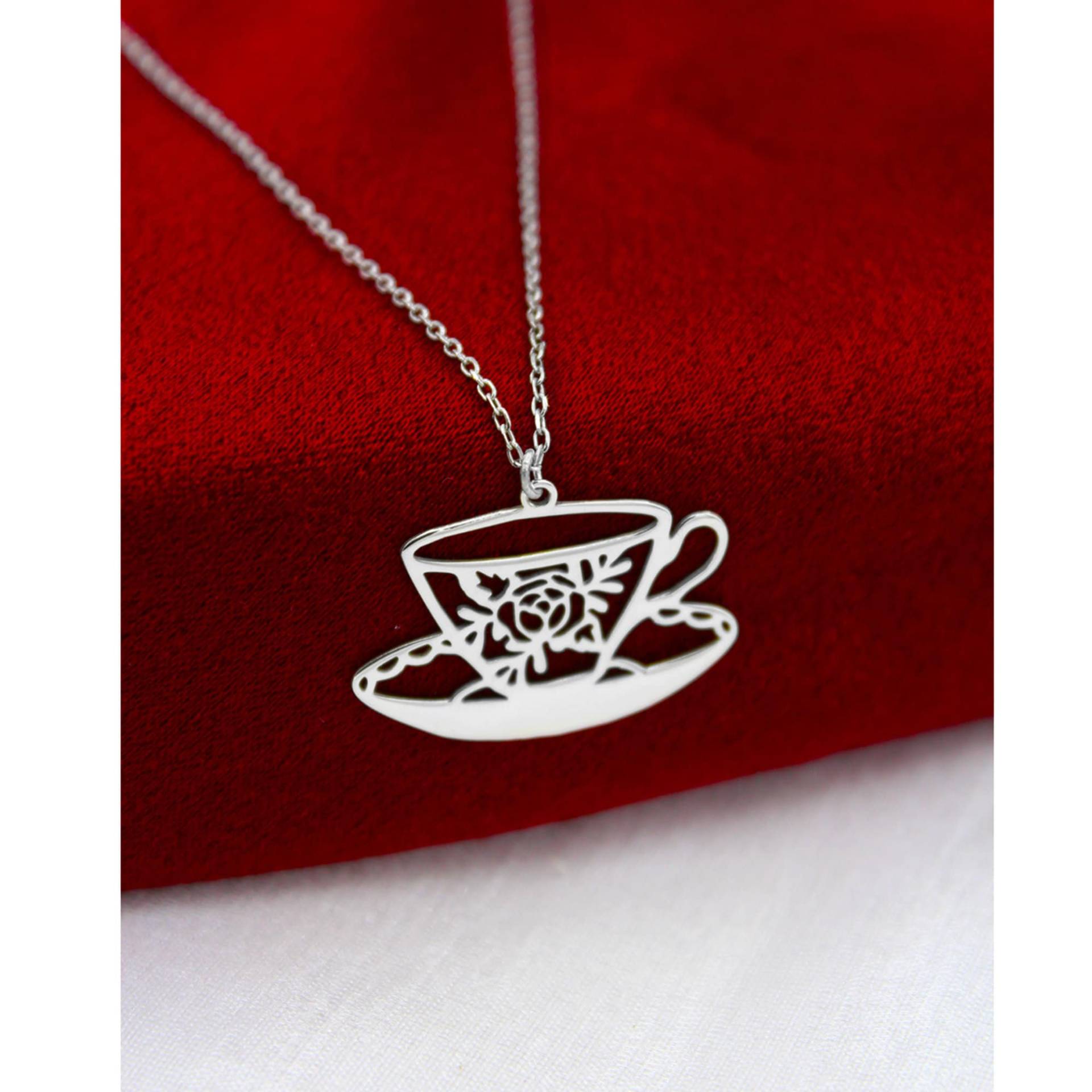 Blumen Kaffeetasse Halskette, Minimalist Schmuck, Kaffee-Liebhaber Geschenk, Mutter, Freundin, Frauen Geschenk von SilverandSilverTR