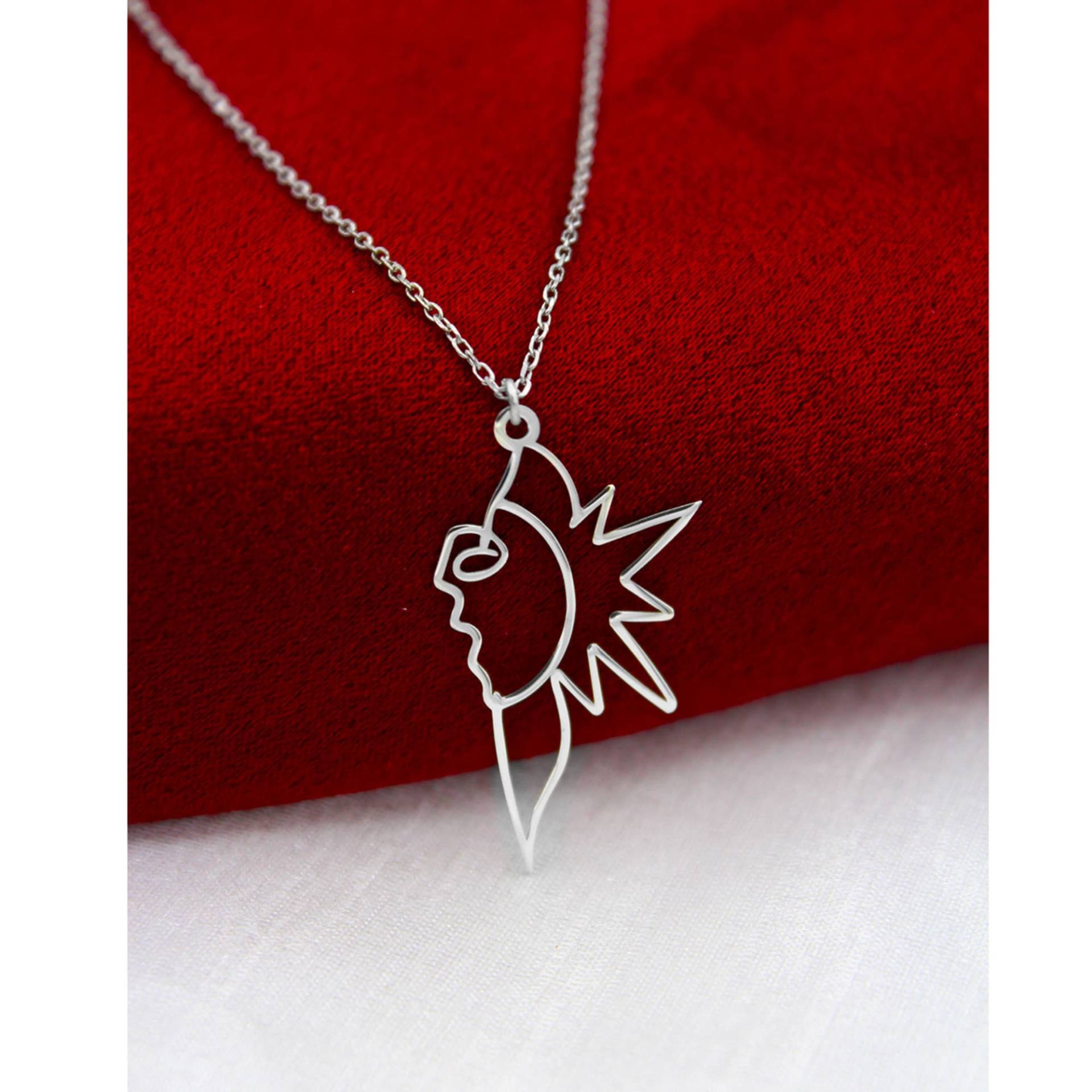 Sonnen Gesicht Zeichnung Halskette , Minimalist Schmuck Mama Freund Valentinstag Geschenk 925 Sterling Silber von SilverandSilverTR