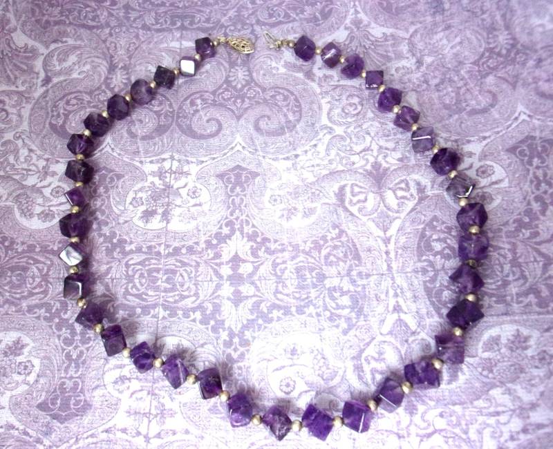 Amethyst Würfel Nuggets Halskette 16, 5 "L Hand Perlen Vintage Perlen von Silverandthingsnet