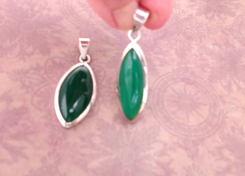 Grün Onyx Sterling Silber Anhänger Lange Oval Echte Edelsteine von Silverandthingsnet