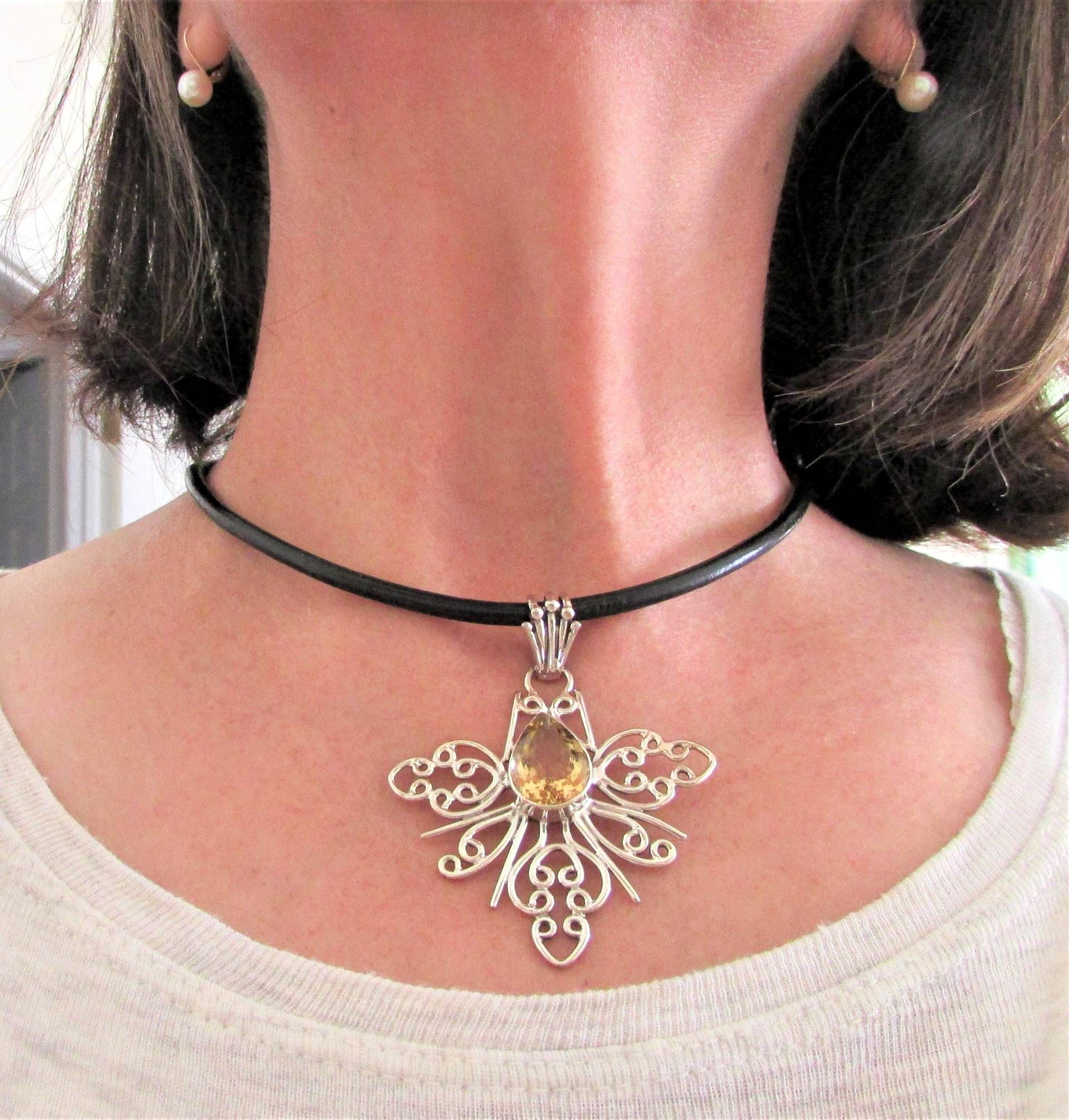 Handgemachte Sterling Silber Citrin Anhänger - November Geburtsstein von Silverandthingsnet