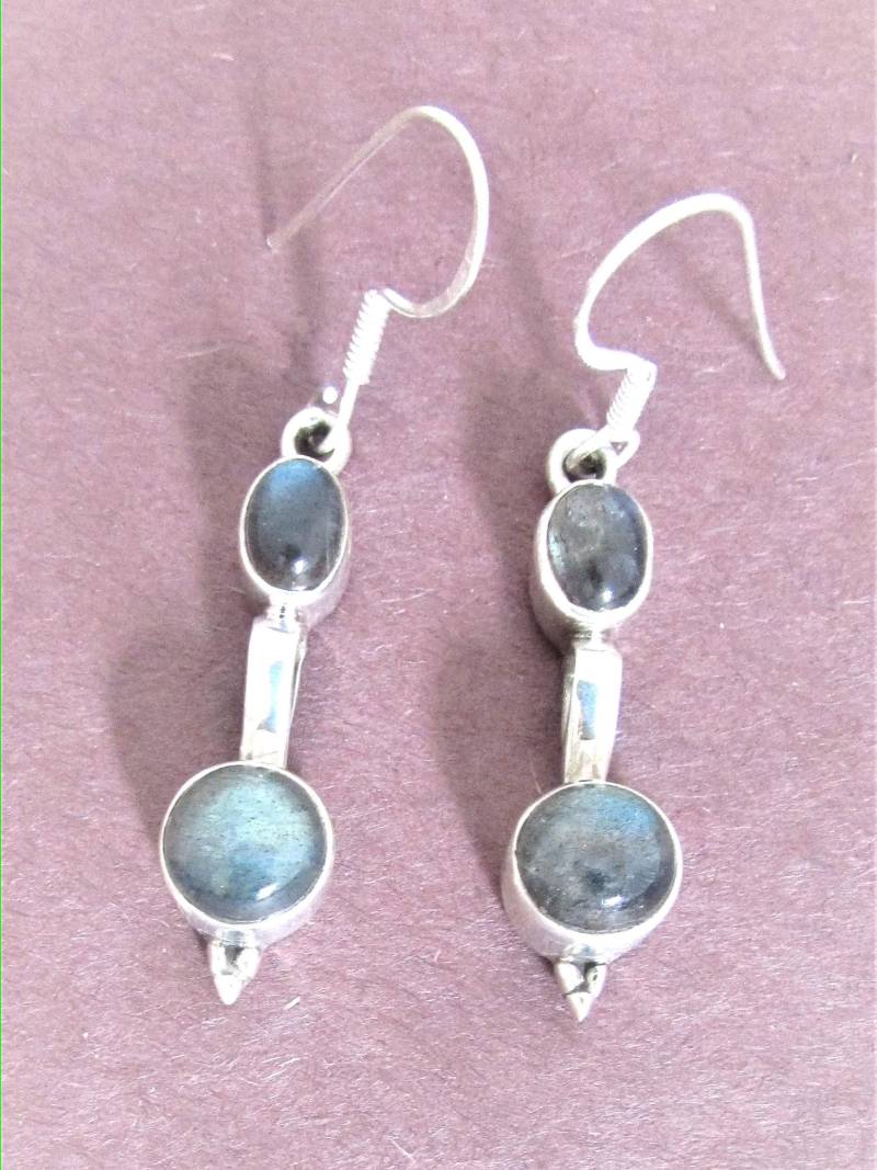 Labradorit Doppel Edelsteine Ohrringe Handgemachte 925 Sterling Silber 5 cm T von Silverandthingsnet