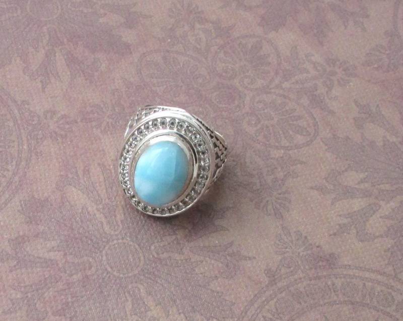 Larimar Sterling Silber Ring Größe 8 Exquisite Unisex Edelstein Larimar Sterling Silber Ring Größe 8 Exquisite Unisex Edelstein von Silverandthingsnet
