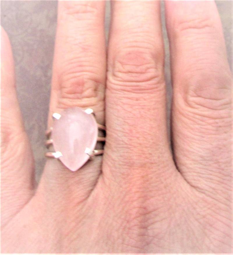 Rosenquarz Puffy Herz Ring Sterling Silber Band, Handwerklich Gefertigt von Silverandthingsnet