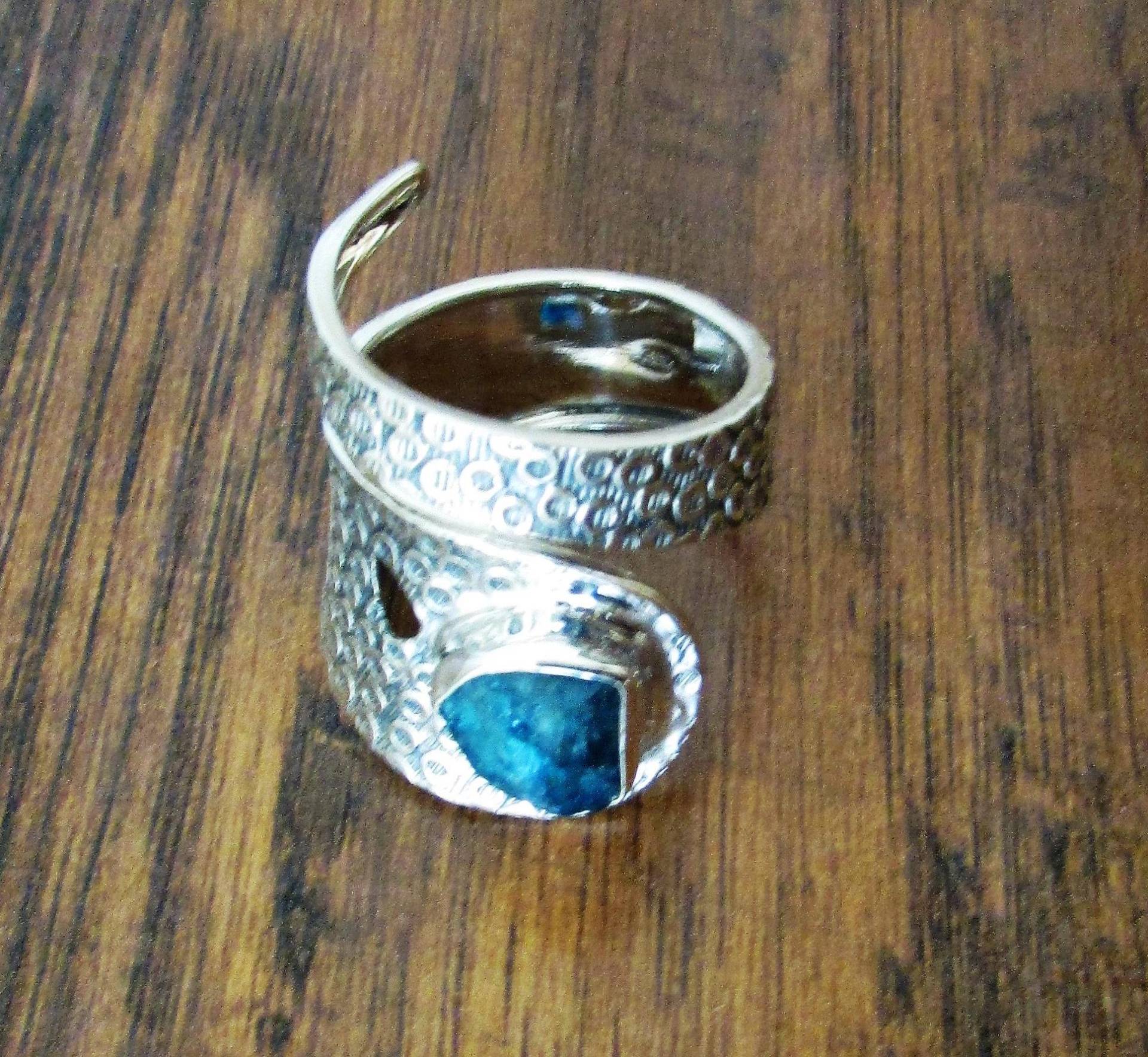 sterling Silber Spiralring Türkis-stein, Verstellbares Band von Silverandthingsnet