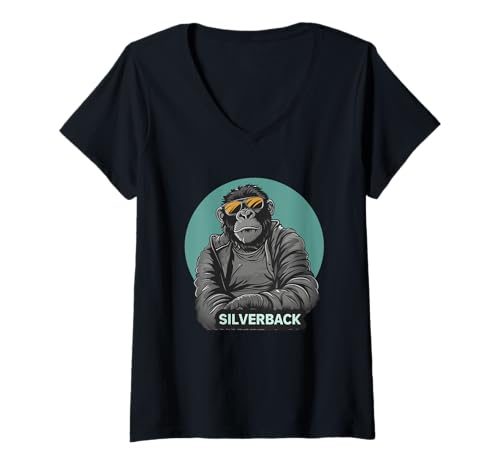 Damen Sonnenbrille Gorilla für Affen- und Silverback-Liebhaber T-Shirt mit V-Ausschnitt Damen Sonnenbrille Gorilla für Affen- und Silverback-Liebhaber T-Shirt mit V-Ausschnitt von Silverback Gorilla