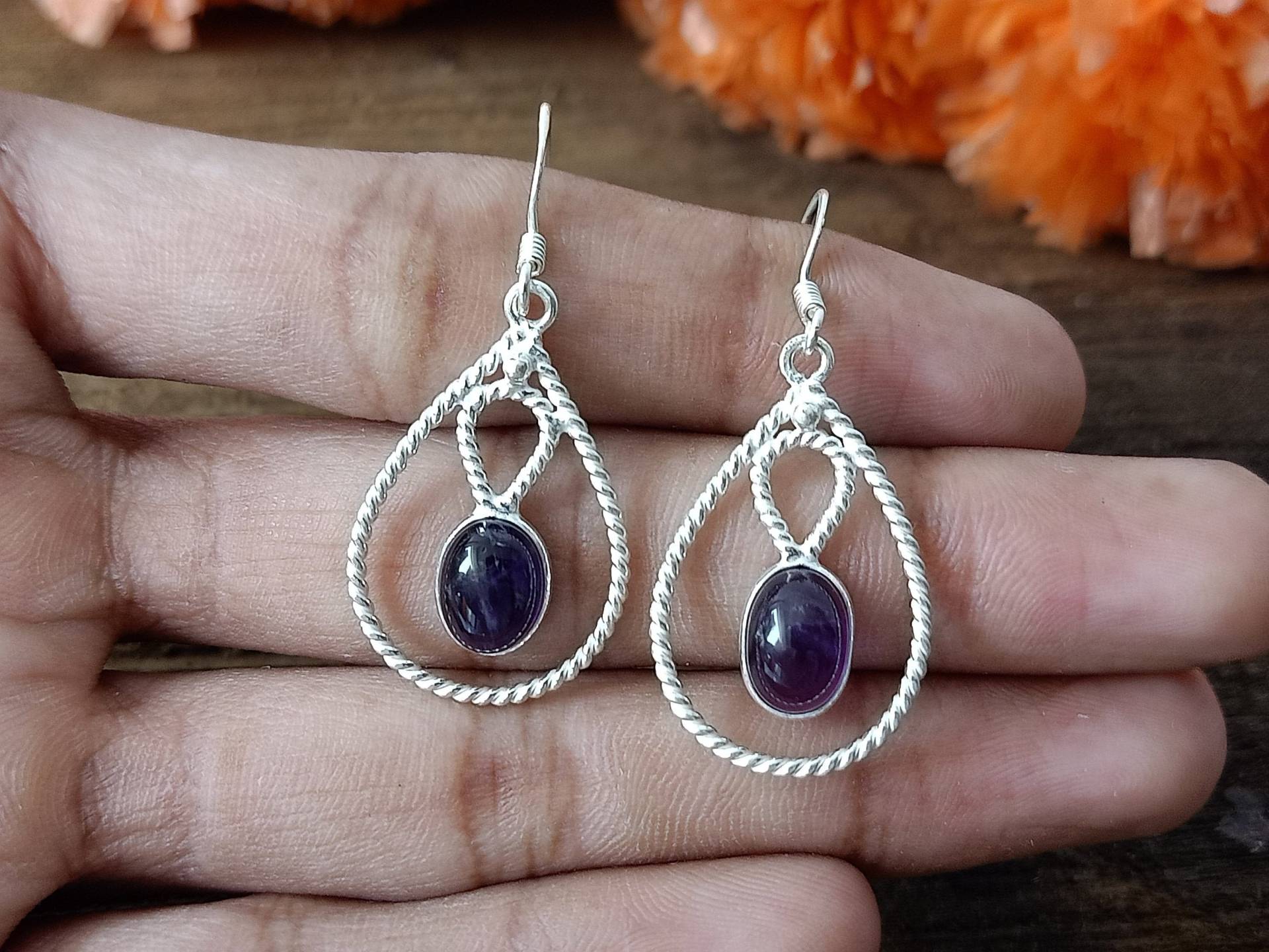 Amethyst Edelstein Ohrringe, Baumeln Silber Schmuck, Sterling 925, Geschenk Für Sie, Amethyst, Hippie Schmuck von Silverboho925