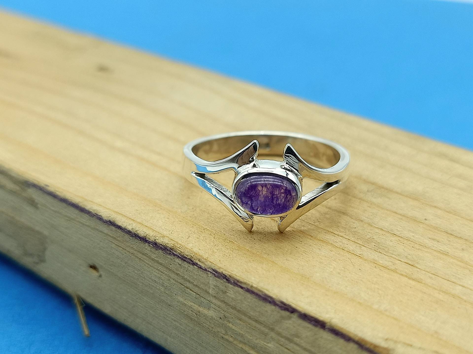 Boho Ring, Amethyst Silber Lila Stein Handgemachter Schmuck, Ring , 925 Ovale Form Statement von Silverboho925